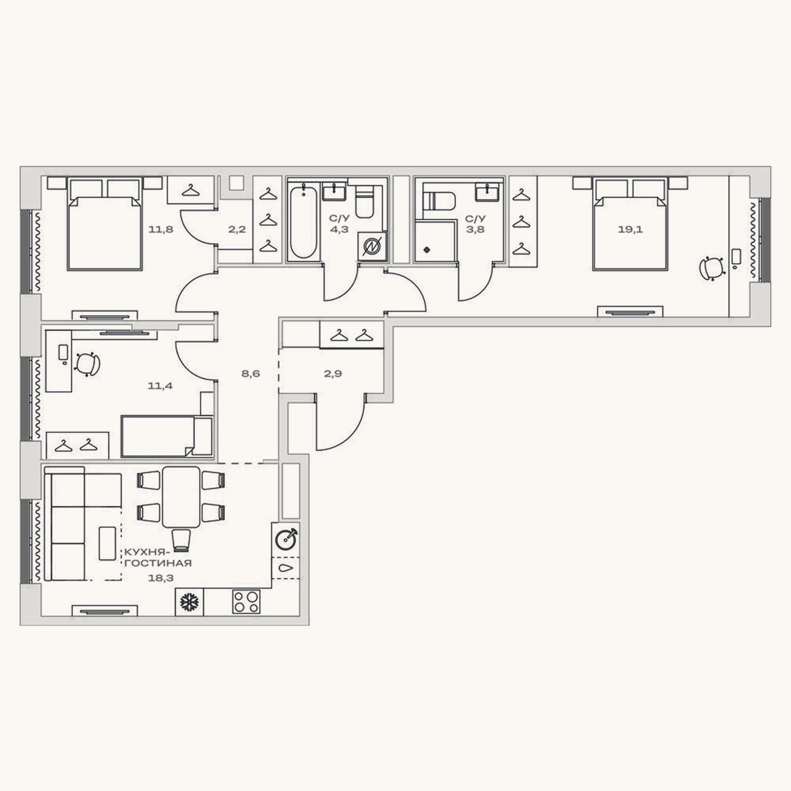 Планировка: 4+ к, 82,4 м²