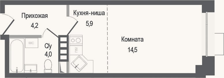 Планировка: Студия, 28,6 м²