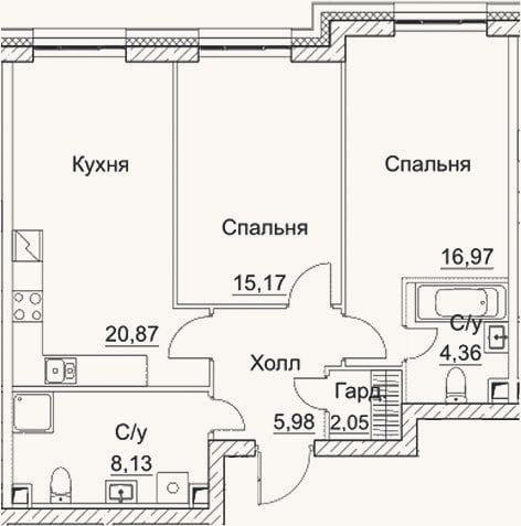 Планировка: 3-к, 73,5 м²