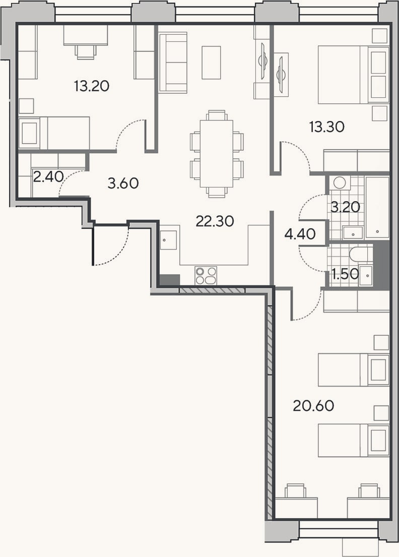 Планировка: 4+ к, 84,5 м²