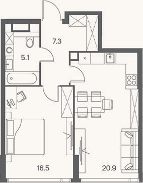 Планировка: 2-к, 49,8 м²