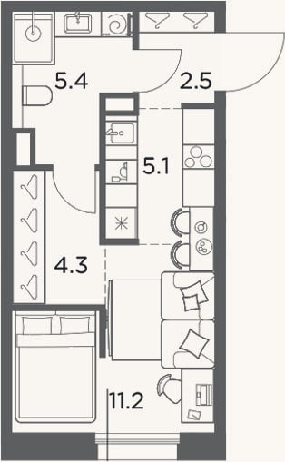 Планировка: Студия, 28,5 м²