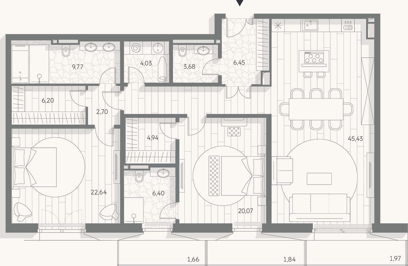 Планировка: 3-к, 141 м²
