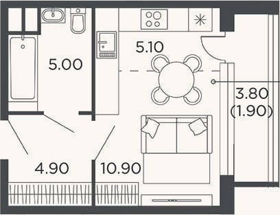 Планировка: Студия, 25,9 м²