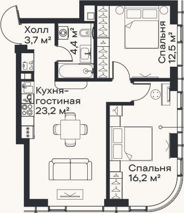 Планировка: 3-к, 60 м²