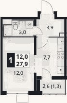 Планировка: Студия, 26,6 м²