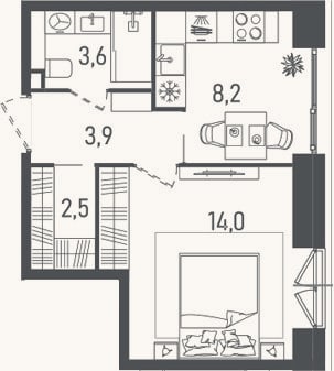 Планировка: 1-к, 32,2 м²