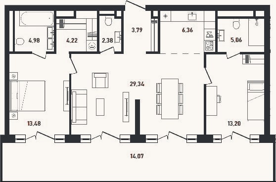 Планировка: 3-к, 82,8 м²