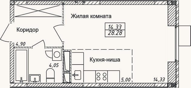 Планировка: Студия, 28,3 м²