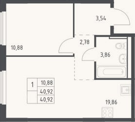 Планировка: 2-к, 40,9 м²