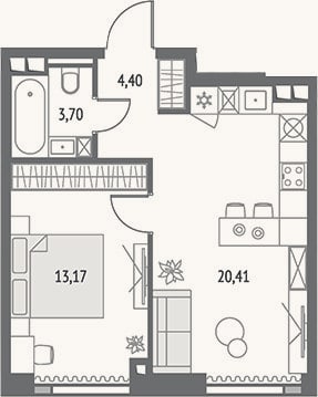 Планировка: 2-к, 41,7 м²