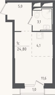 Планировка: Студия, 23,8 м²