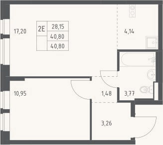 Планировка: 2-к, 40,8 м²
