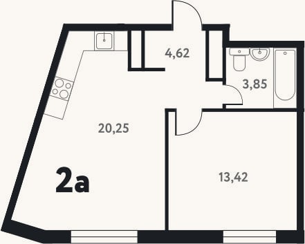 Планировка: 2-к, 42,3 м²
