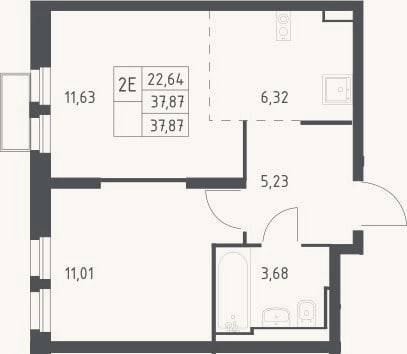 Планировка: 2-к, 37,9 м²