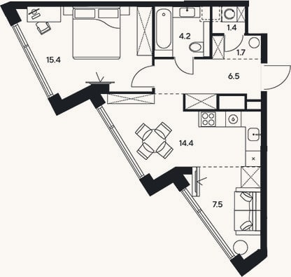 Планировка: 3-к, 51,1 м²