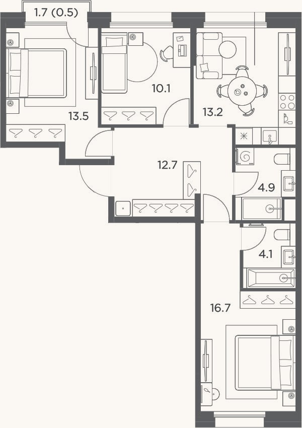 Планировка: 3-к, 75,2 м²