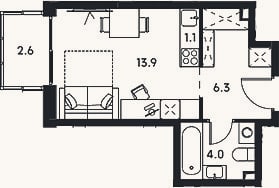 Планировка: Студия, 25,3 м²
