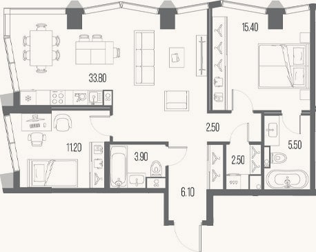 Планировка: 2-к, 80,9 м²