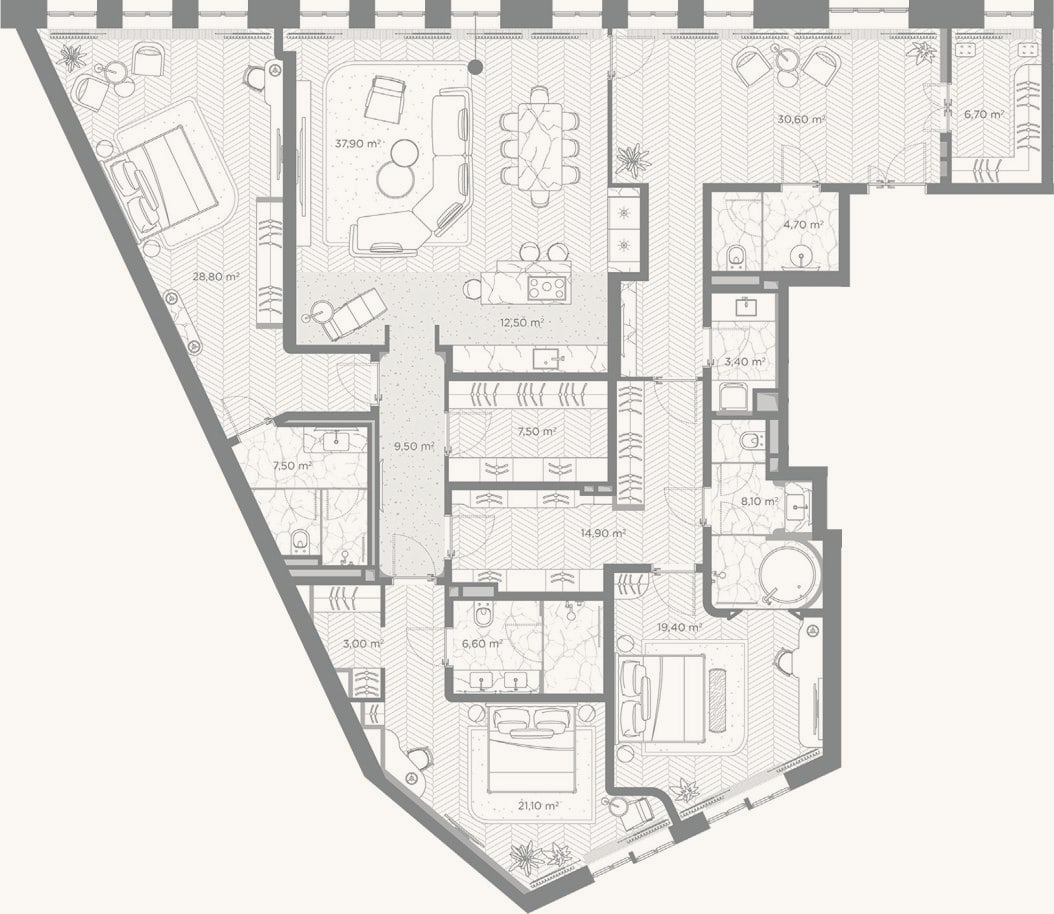 Планировка: 3-к, 222,2 м²