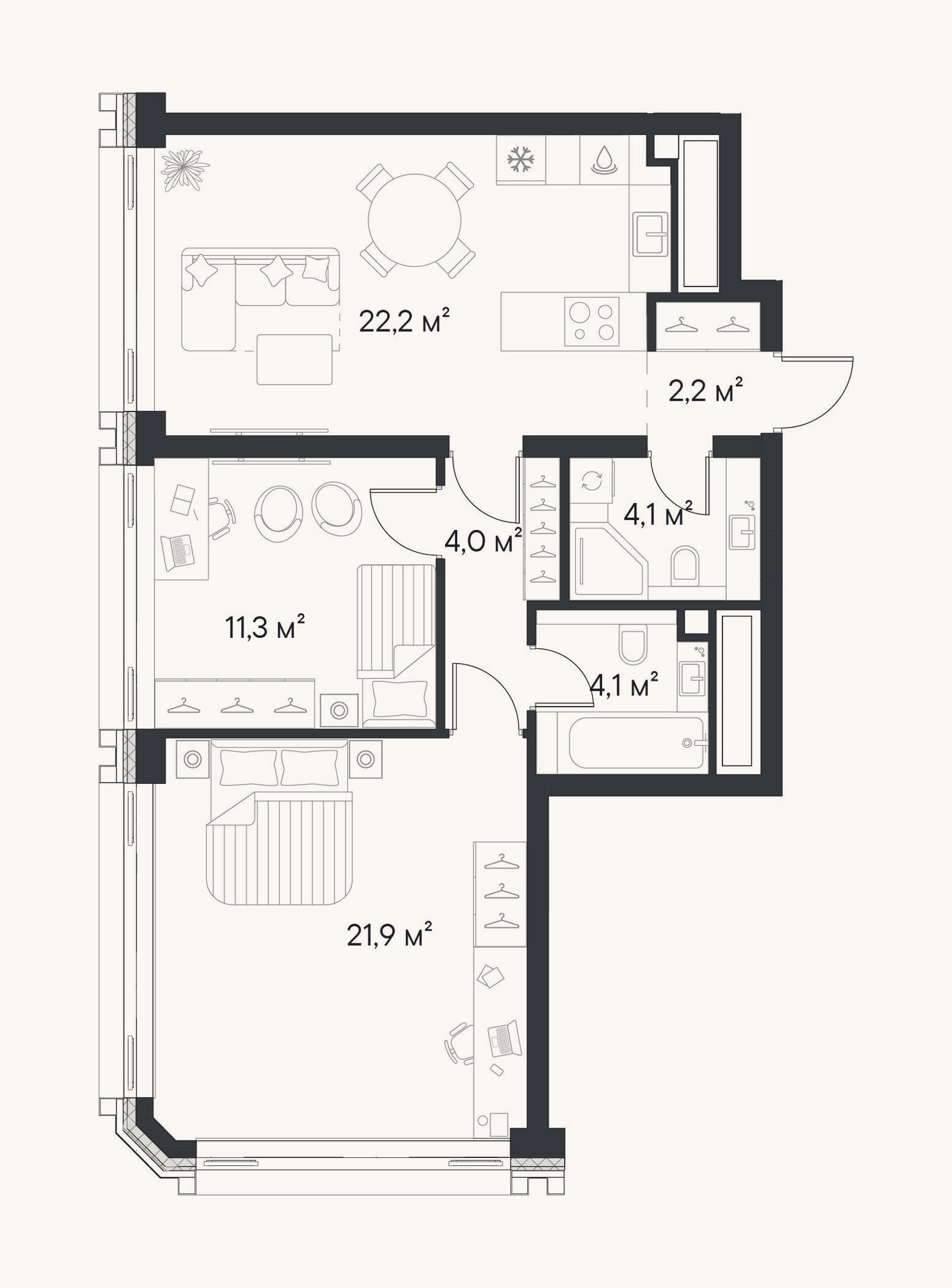 Планировка: 2-к, 69,8 м²
