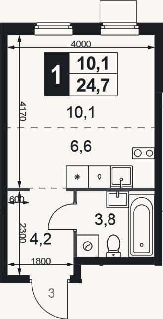 Планировка: Студия, 24,7 м²