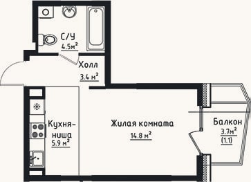 Планировка: Студия, 28,6 м²
