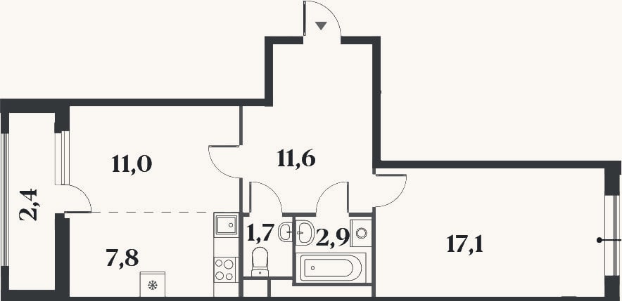 Планировка: 2-к, 52,1 м²