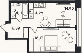 Планировка: 2-к, 47,8 м²