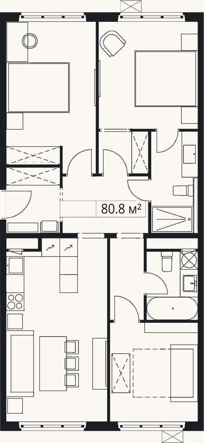 Планировка: 4+ к, 80,8 м²