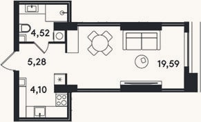 Планировка: Студия, 33,5 м²