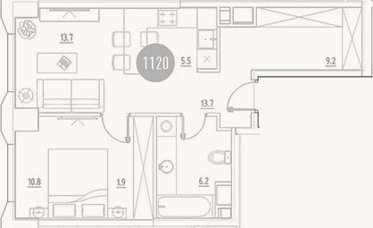 Планировка: 2-к, 47,3 м²