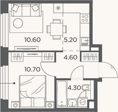 Планировка: 2-к, 35,4 м²
