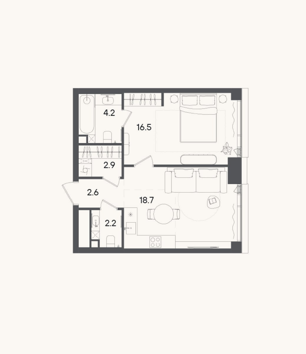 Планировка: 2-к, 47,1 м²