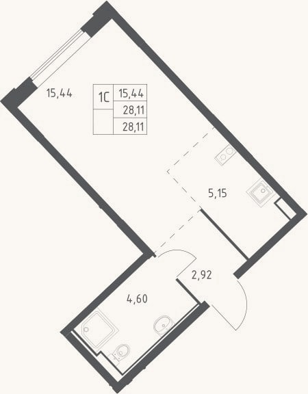 Планировка: Студия, 28,1 м²
