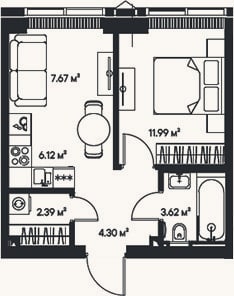Планировка: 2-к, 36,1 м²