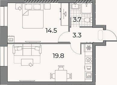 Планировка: 2-к, 41,3 м²