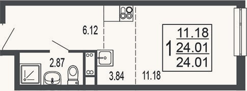 Планировка: Студия, 24,5 м²