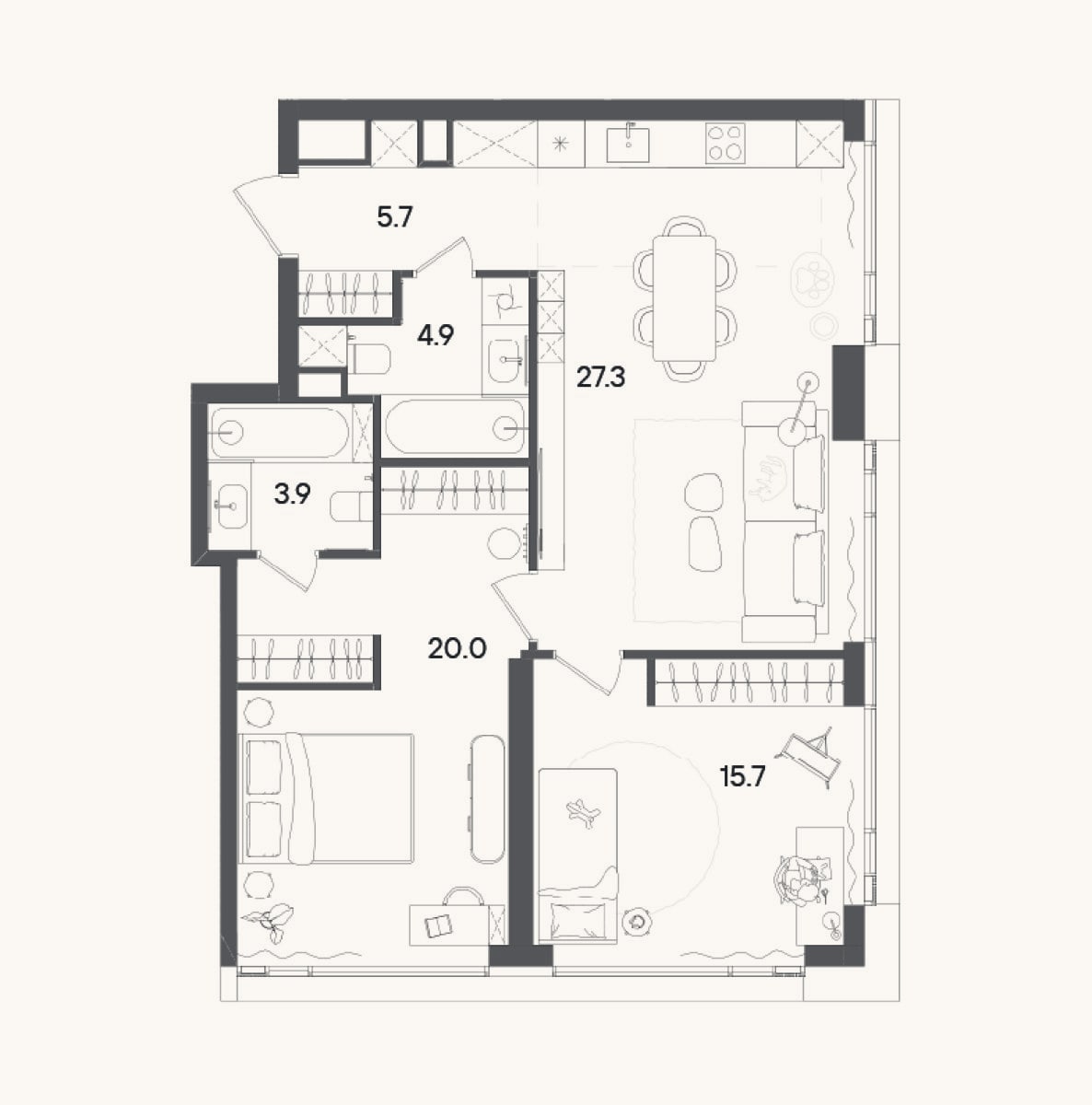 Планировка: 3-к, 78,3 м²