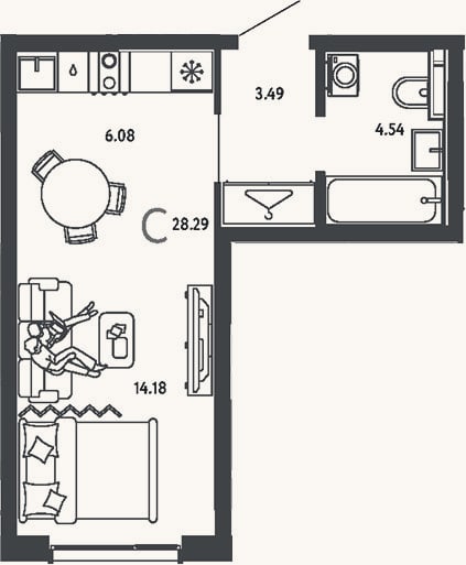 Планировка: Студия, 28,3 м²