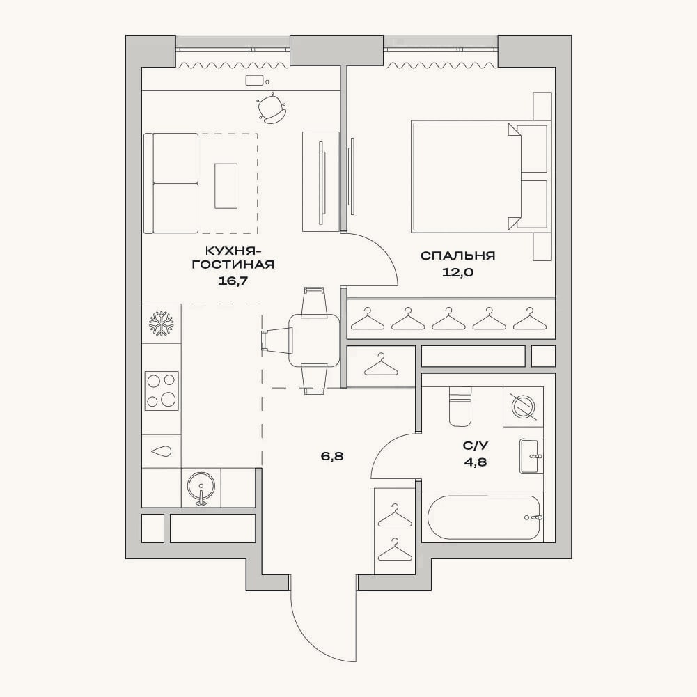 Планировка: 2-к, 40,3 м²
