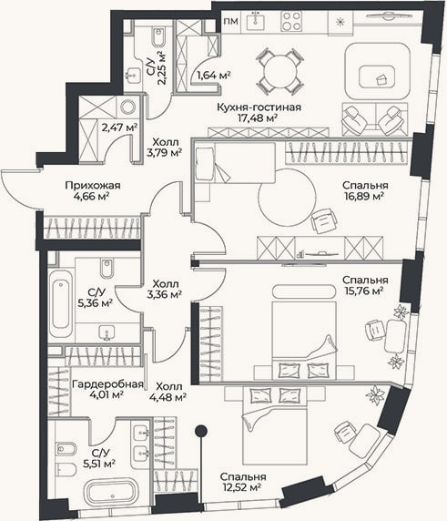 Планировка: 4+ к, 100,2 м²