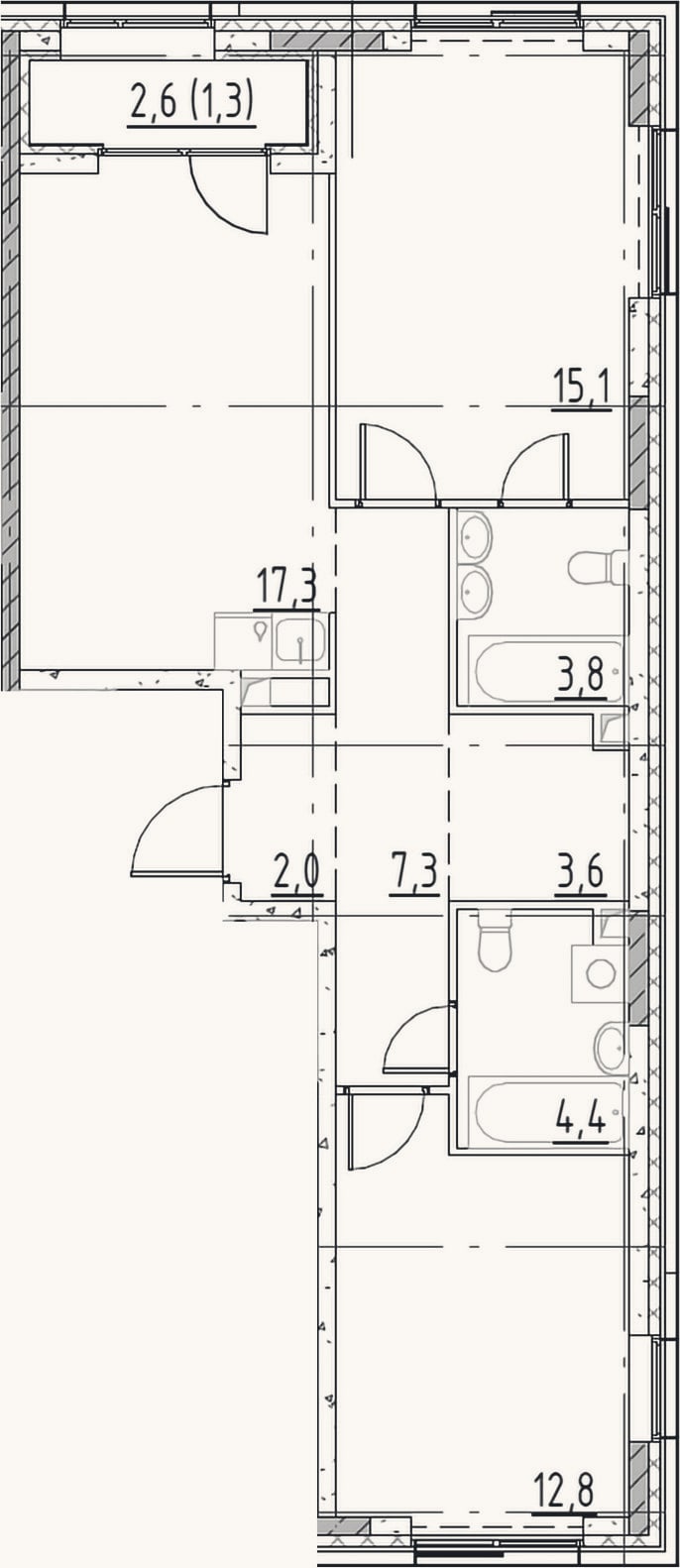 Планировка: 3-к, 66,3 м²