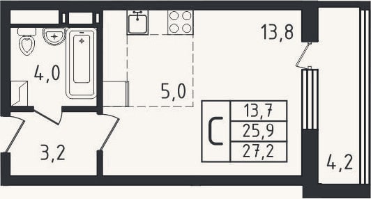 Планировка: Студия, 26,1 м²