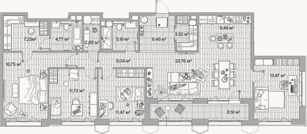 Планировка: 4+ к, 121,8 м²