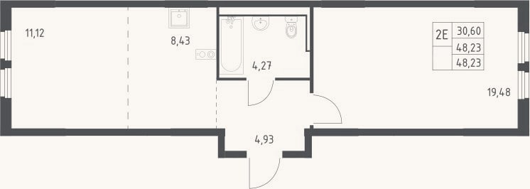 Планировка: 2-к, 48,2 м²
