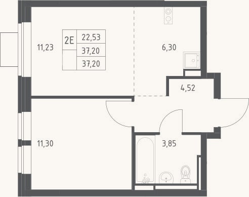 Планировка: 2-к, 37,2 м²