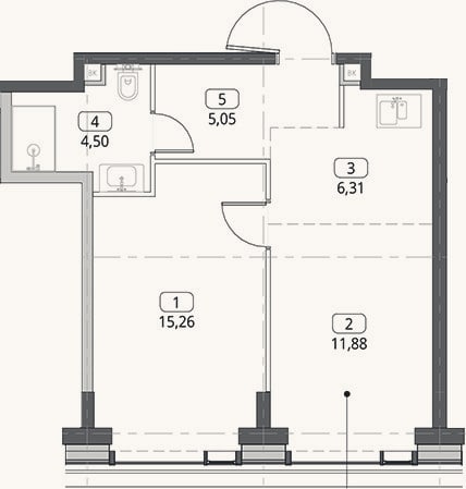 Планировка: 2-к, 43 м²