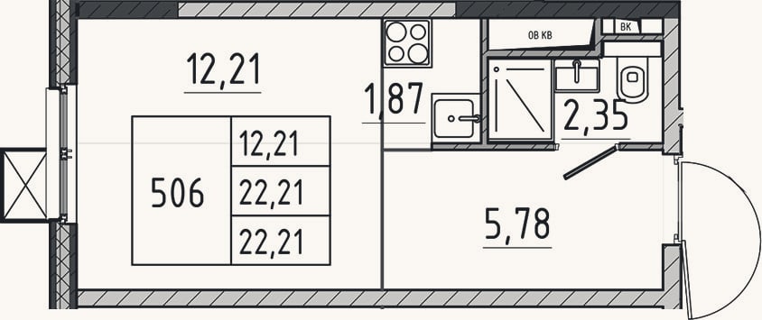 Планировка: Студия, 22,2 м²