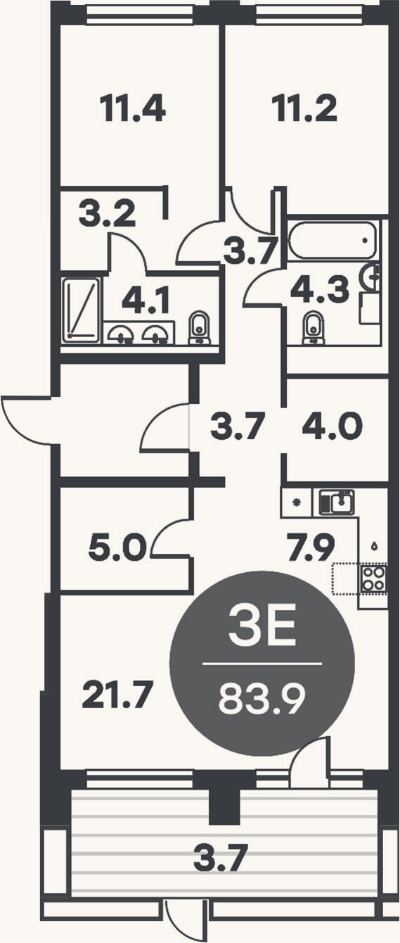 Планировка: 3-к, 80,2 м²